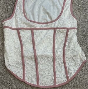 Elegant Lace Trimmed White and Pink Women's Top